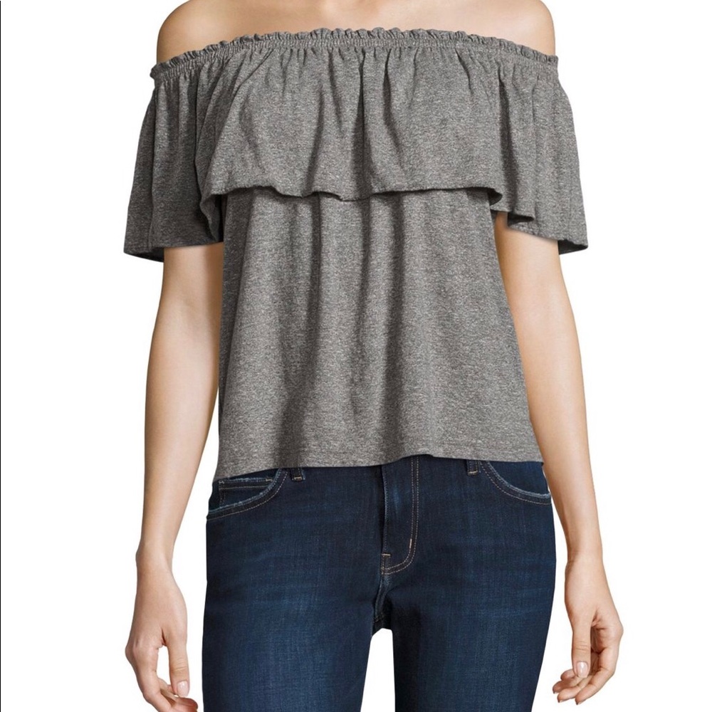 Current/Elliot Ruffled Off-the-shoulder top